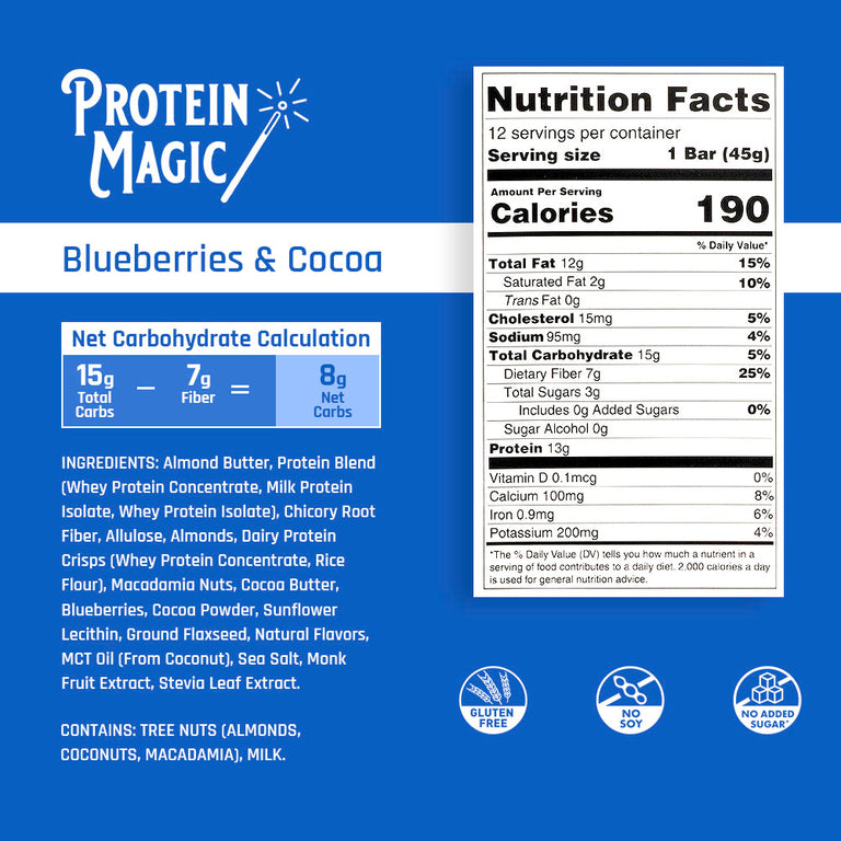 Blueberries & Cocoa Protein Bars pack – (12 Bars)
