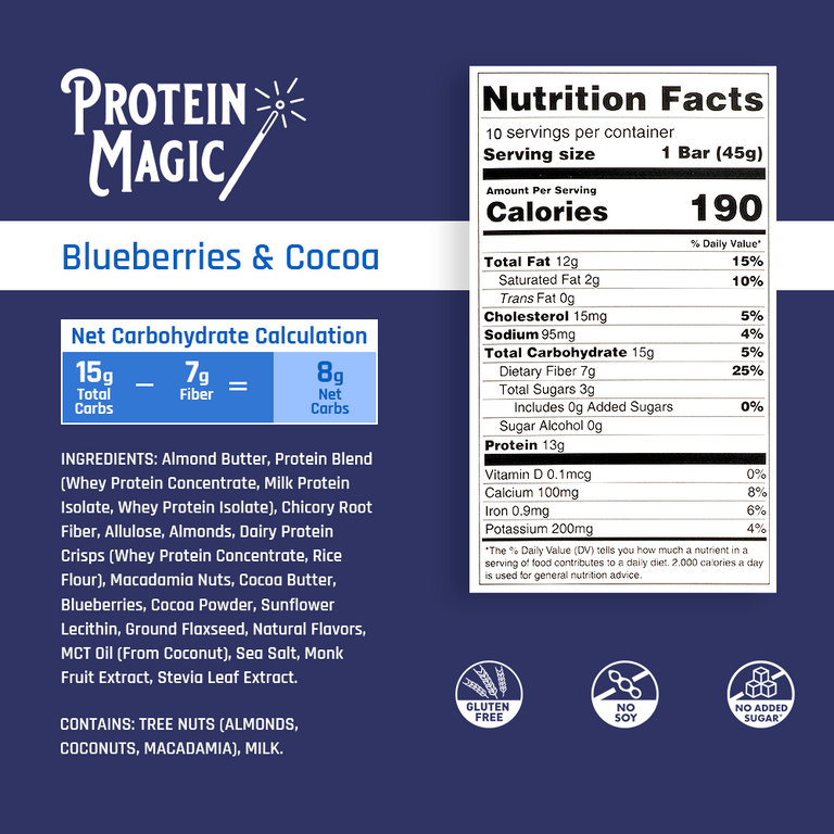 Blueberries & Cocoa Protein Bars Pouch – (10 Bars)